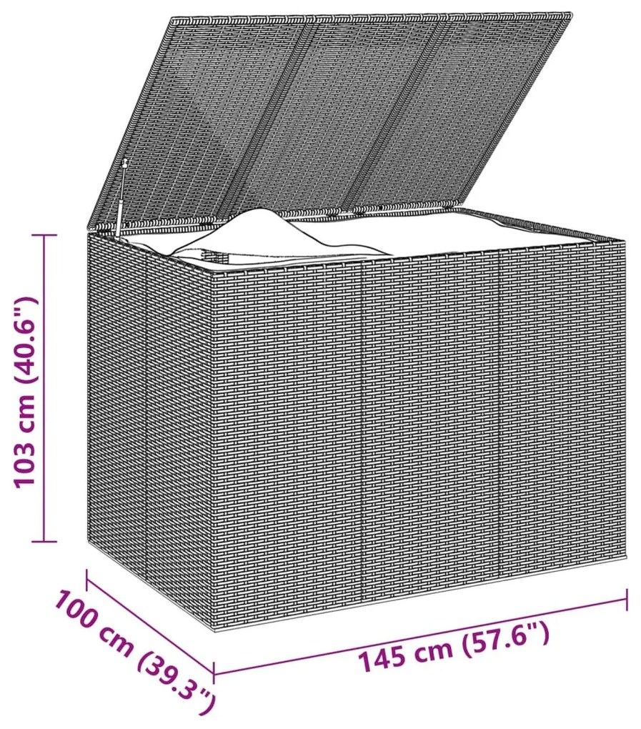 Fekete polyrattan kerti párnatartó doboz 145 x 100 x 103 cm