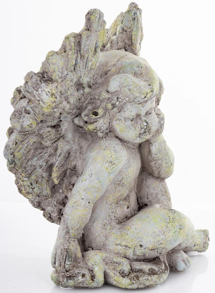 Cyrus design görög stílusú szárnyas szürke angyalka szobor cementből 18x15x14cm