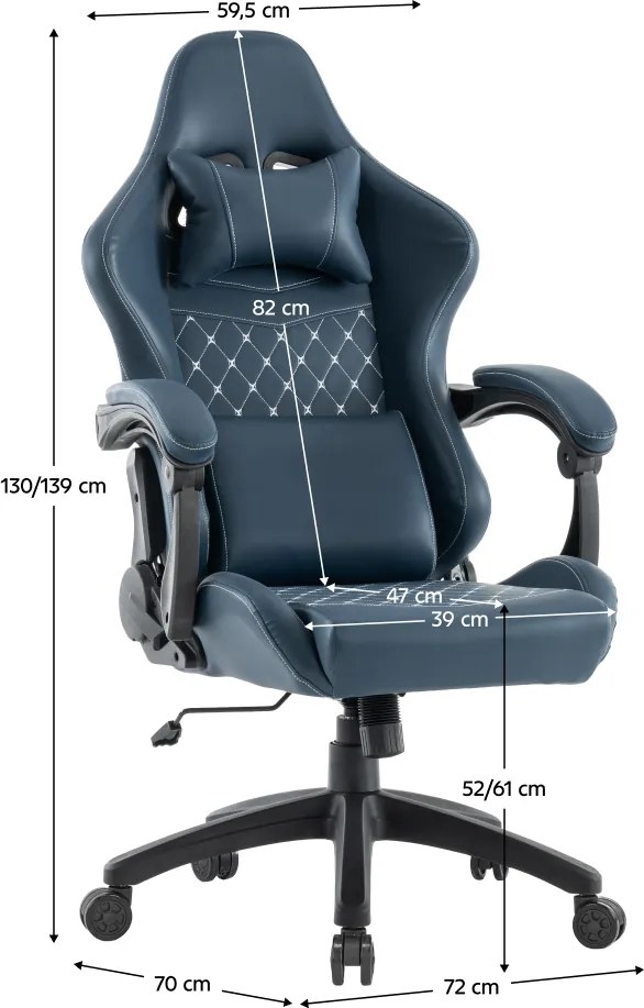 Irodai/gamer szék, kék, teherbírás 150 kg, SAMIE