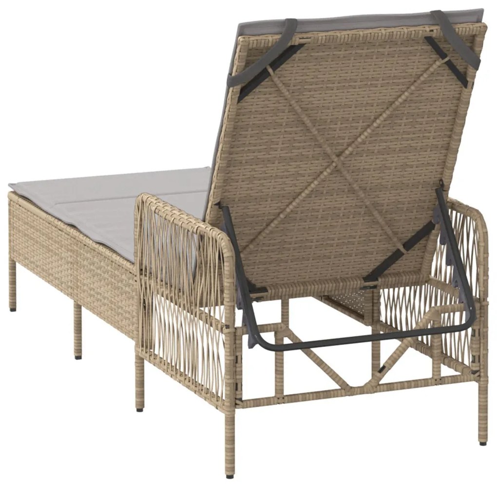 Napozóágy Bézs és világosszürke PE rattan 157 x 55 x 92 cm