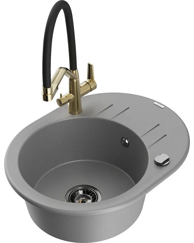 Mexen Kevin gránit mosogató 1-medencés konyhai csapteleppel Duo, szürke - 6517-71-671701-57-B