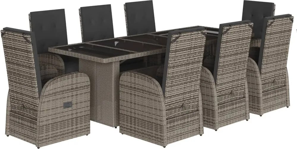 vidaXL 9 részes szürke polyrattan kerti étkezőgarnitúra párnával