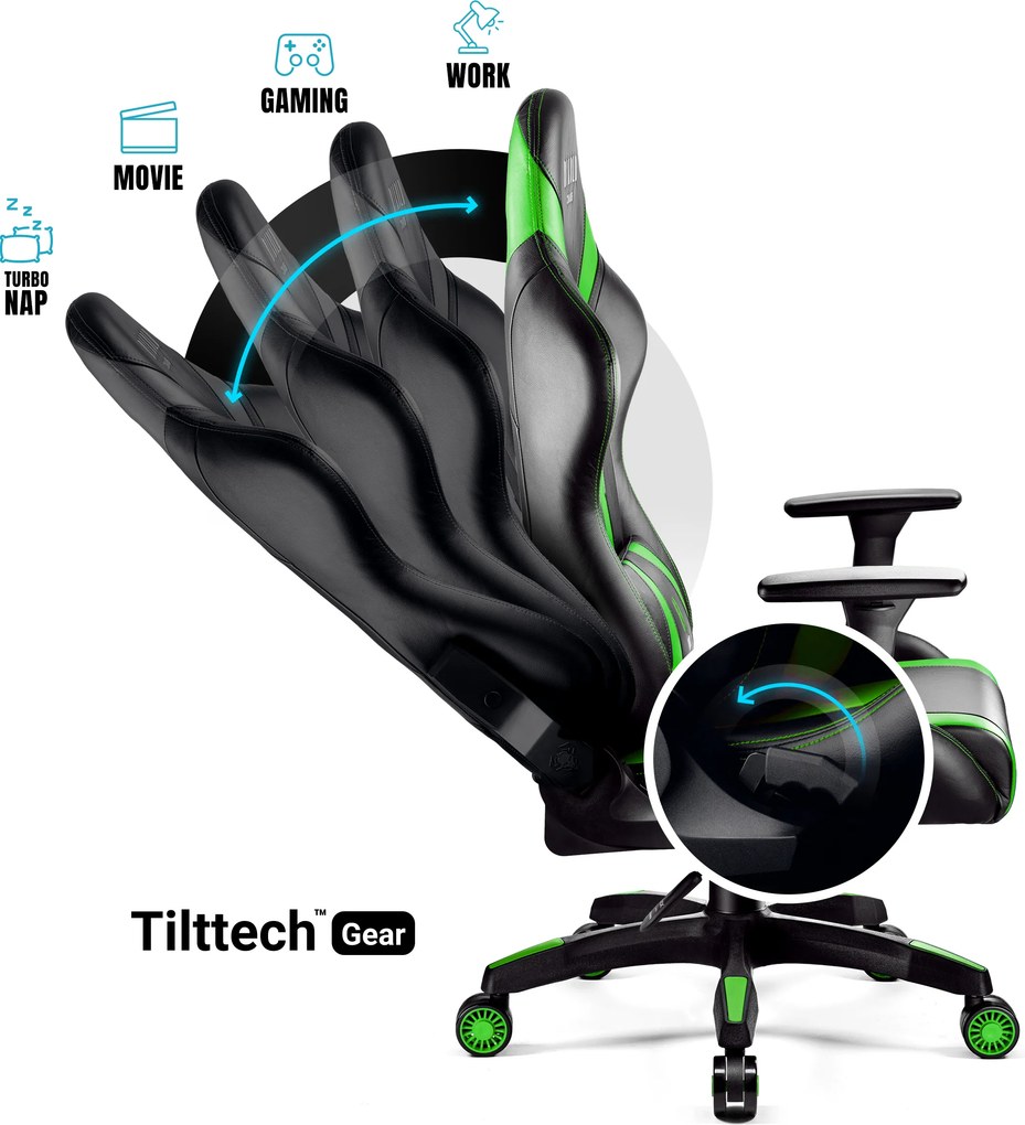 Gamer szék műbőr Normal Size, fekete-zöld: Diablo X-Horn 2.0