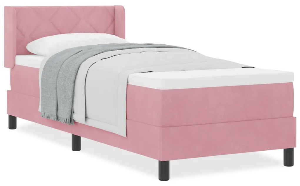 Boxspring Ágy Matrac Sötét Rózsaszín 80x200 cm Bársony