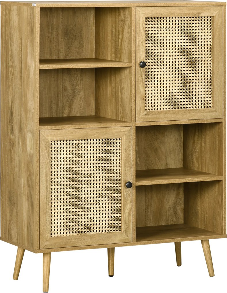 HOMCOM Tölgy Büfé Székállvány 2 Ajtóval és 4 Rekesszel - méretek: 90L x 32,5W x 120H cm | Aosom