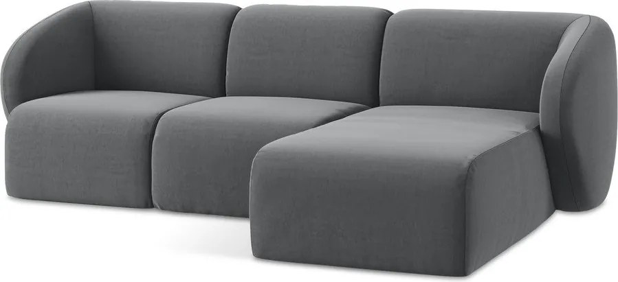 Szürke bársony sarokkanapé (jobb oldali-heverő résszel) Lani – Makamii