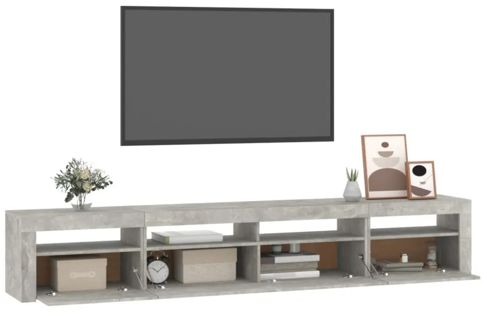 betonszürke TV-szekrény LED-lámpákkal 240x35x40 cm