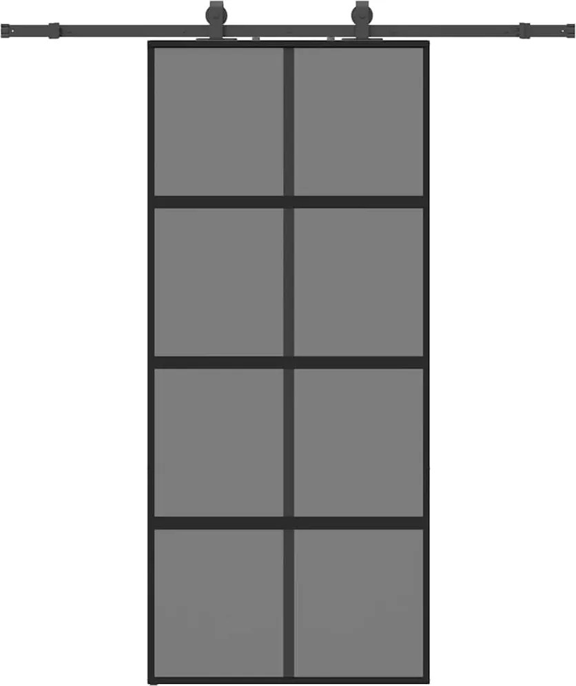 vidaXL fekete edzett üveg tolóajtó fémszerelék szettel 90x205 cm