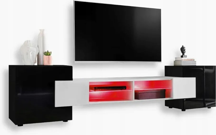 komodee Merano Rtv szekrény Különböző színek Front fényes üveg Rgb Led polcok