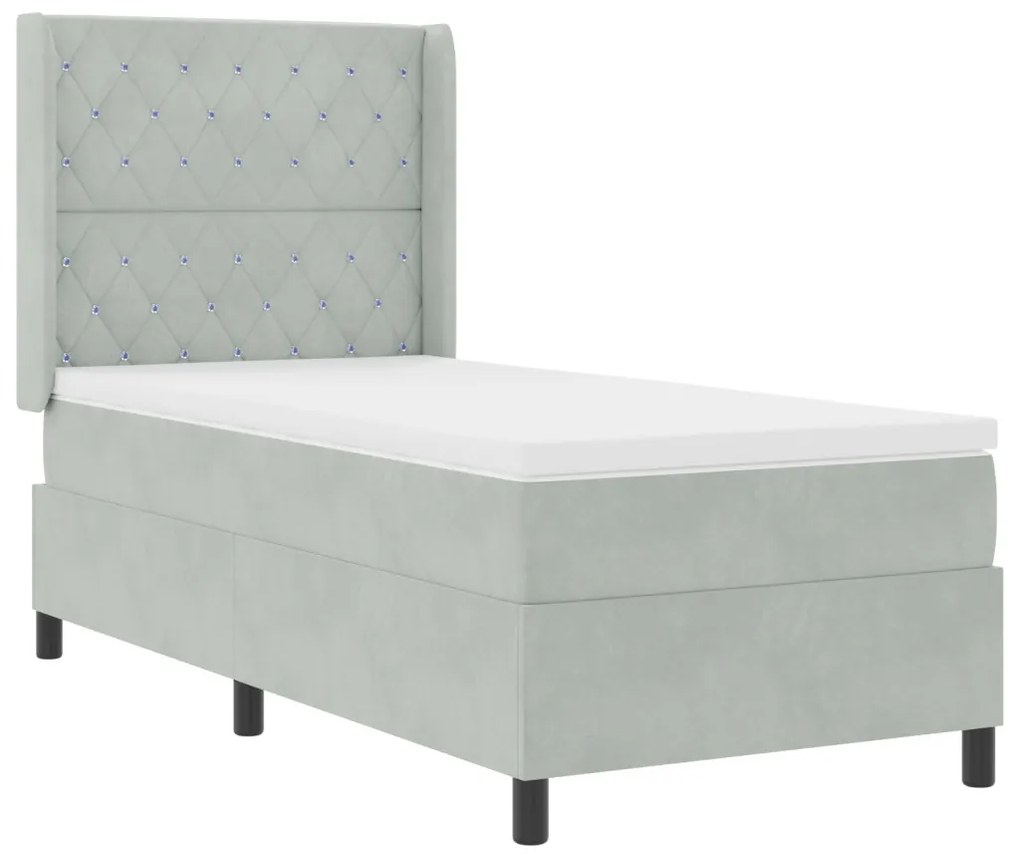 Boxspring Ágy Mattal és LED Fénnyel Szürke 90x190 cm Bársony