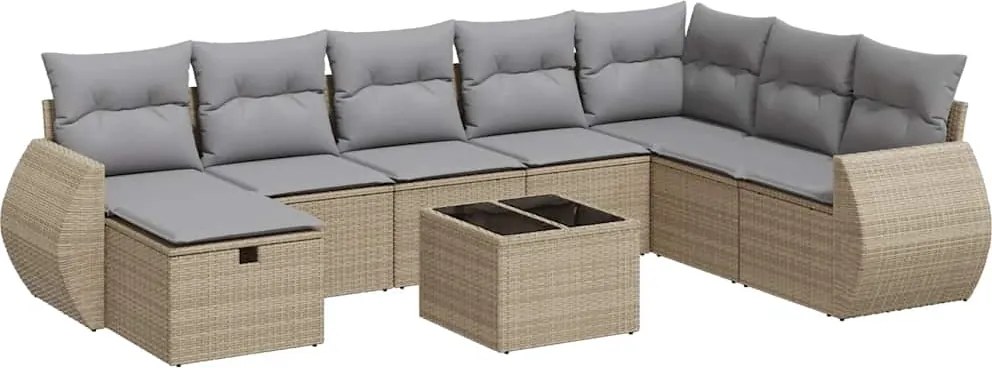 vidaXL 9 részes bézs polyrattan kerti ülőgarnitúra párnákkal