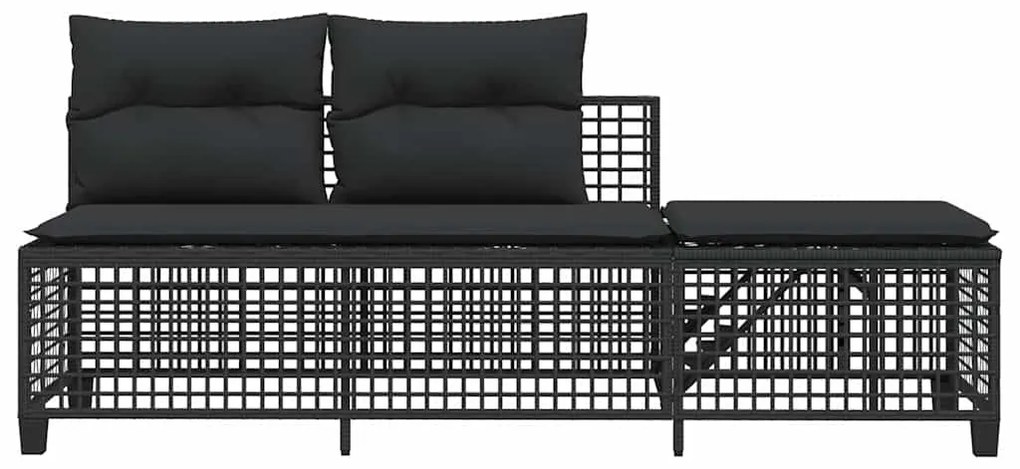 3 részes fekete polyrattan kerti sarokkanapé garnitúra párnával