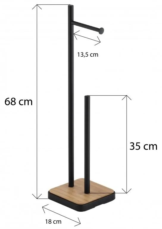 Erga Saga, WC papír tartó tálcával 18x18x68 cm, fekete matt-barna, ERG-YKA-P.SAGA