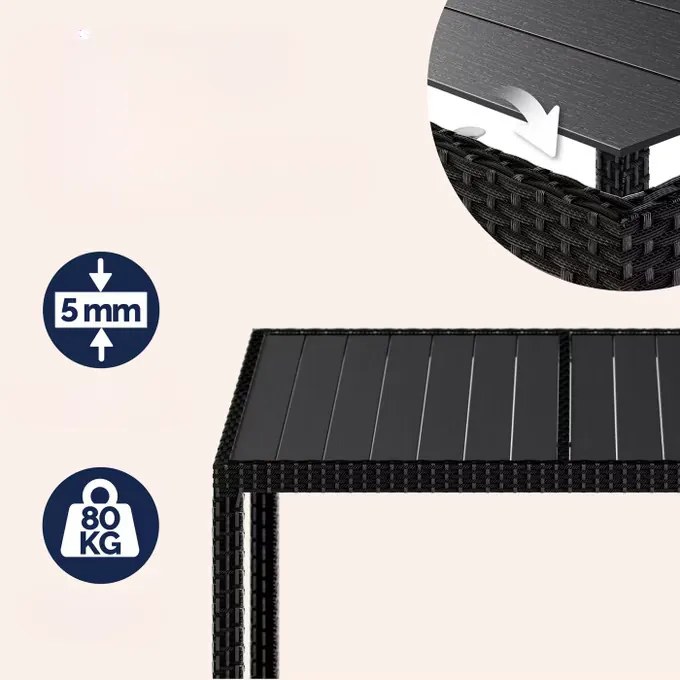 Casaria® Berlin WPC 1+8 polyrattan kerti bútor szett - fekete