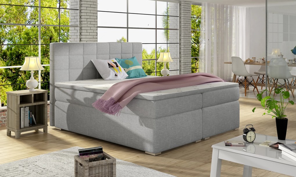 Franciaágy Boxspring 140 cm Abbie (világosszürke) (matracokkal). 1027407