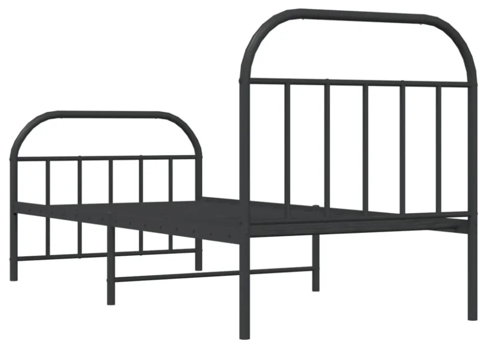 fekete fém ágykeret fej- és lábtámlával 90 x 190 cm