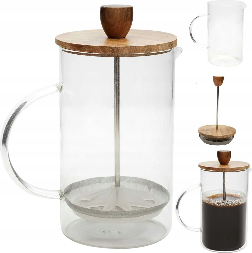 Üveg dugattyús kávéfőző Naturo 850 ml 5 csésze