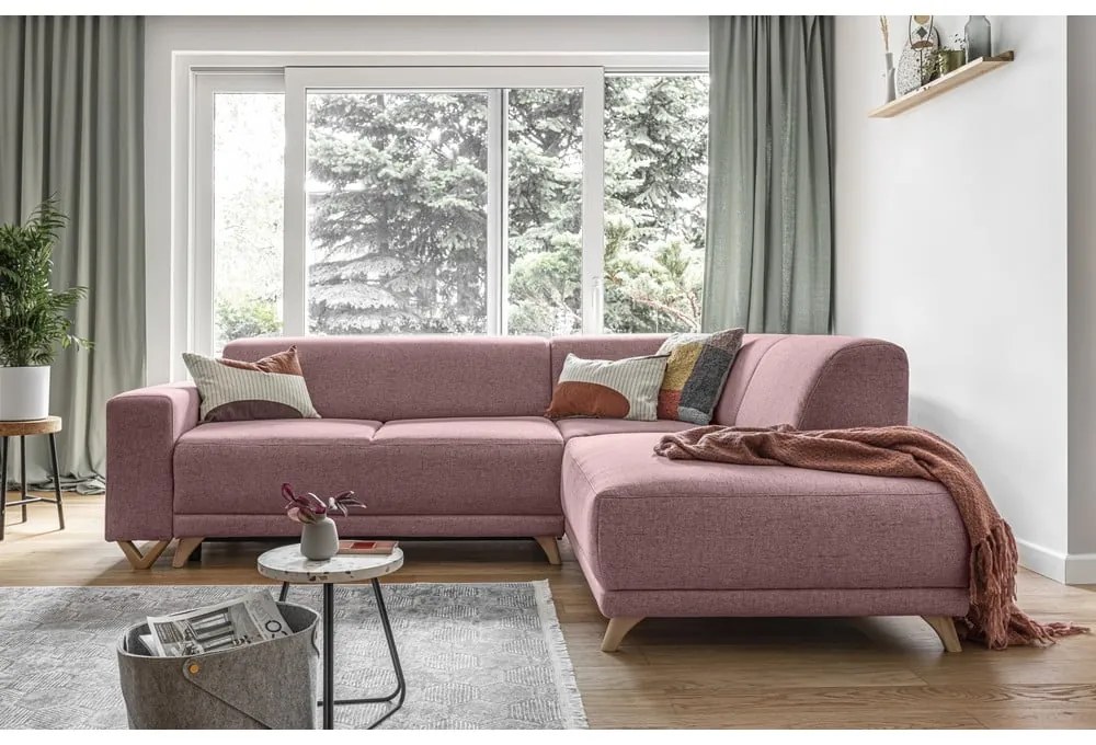 Rózsaszín kinyitható-tárolóhelyes sarokkanapé (jobb oldali-L alakú) Classy Sophie – Miuform