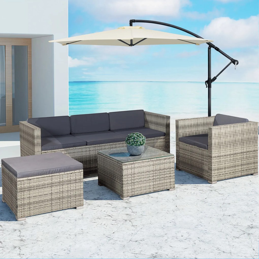 Juskys Punta Cana L kerti rattan bútor szett - szürke/antracit párnák