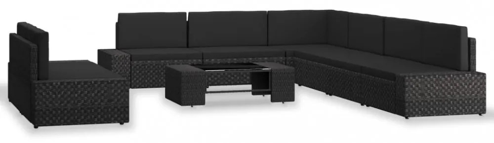 9 részes fekete polyrattan kerti ülőgarnitúra