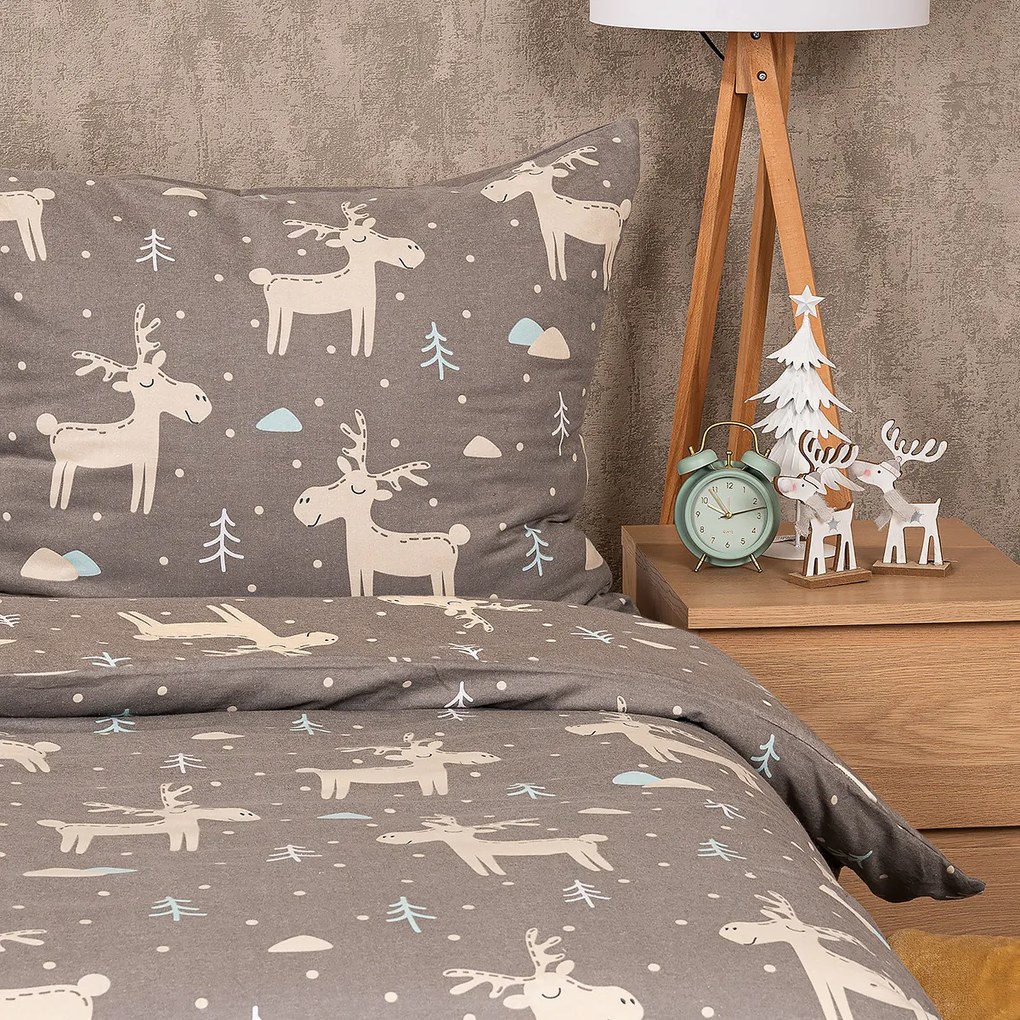 4Home Happy reindeer flanel ágyneműhuzat, 140 x 220 cm, 70 x 90 cm