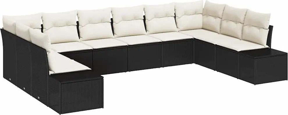 vidaXL Kerti Kanapé Szett párnával 10 pcs Fekete polirattan