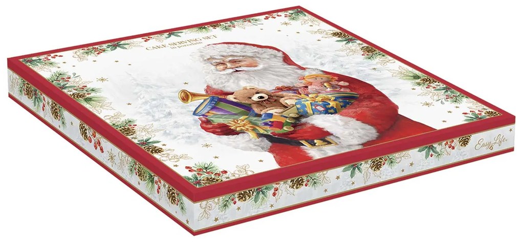 Santa is coming karácsonyi porcelán tortatál lapáttal 32 cm