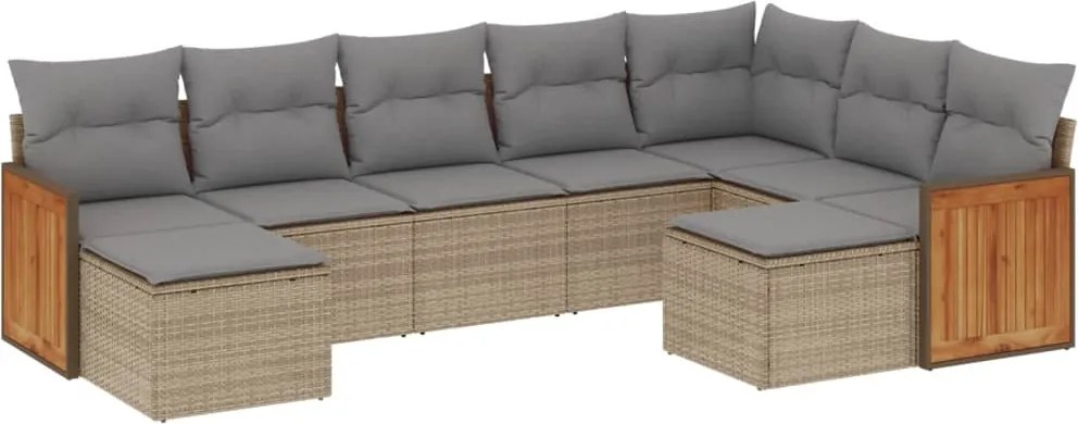 vidaXL 9 részes bézs polyrattan kerti ülőgarnitúra párnákkal