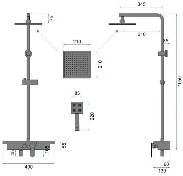 REA-P0636 - BRAVO matt fekete zuhanyszett