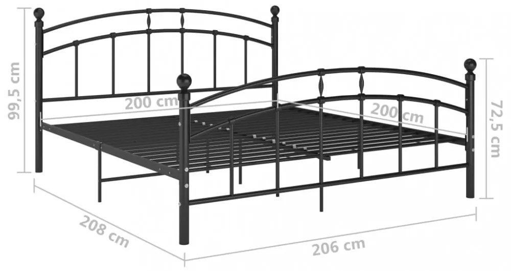fekete fém ágykeret 200 x 200 cm