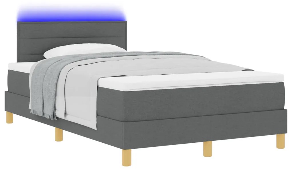 vidaXL LED Box Spring Ágy matracmal Sötétszürke 120 x 200 cm szövet