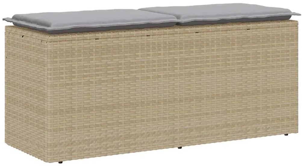 Bézs polyrattan kerti pad párnával 110x40x44 cm