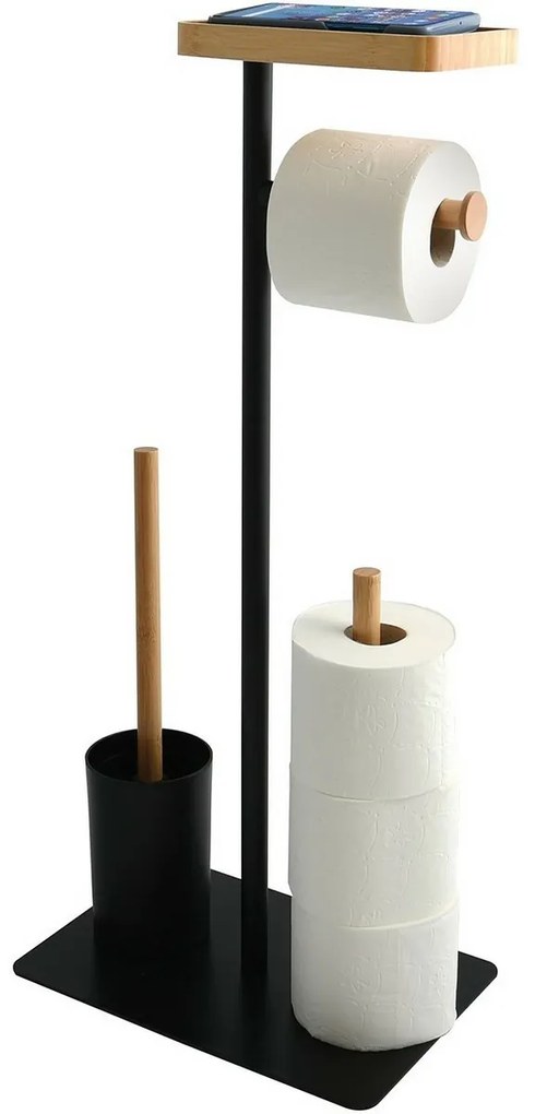 MSV WC papír tartó kefével és tartóval Teiki 20 x 30 x 67 cm, fekete