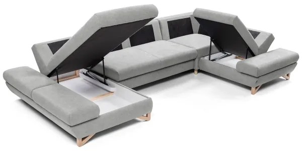 AVESTA kihúzható, U-alakú kárpitozott sarokülőgarnitúra tárolóval, szürke