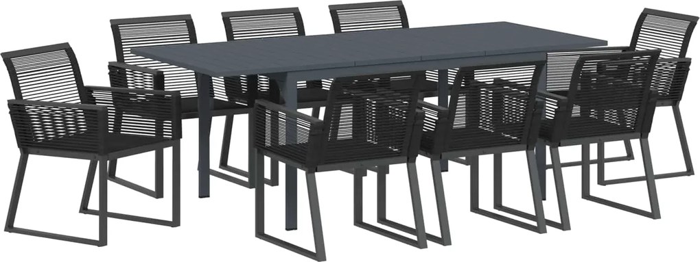 vidaXL Kert étkező szett 9 pcs Fekete polirattan