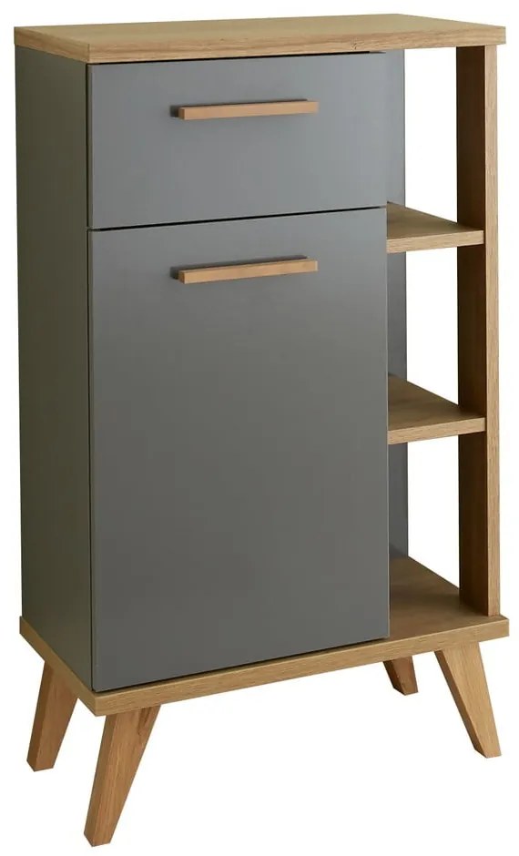 Szürke-natúr színű alacsony fürdőszoba szekrény tölgyfa dekorral 50,5x89,5 cm Quickset 924 – Pelipal