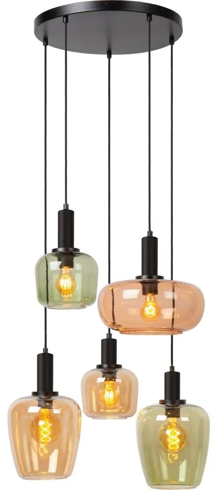 Lucide 45408/15/99 - Csillár zsinóron ILONA 5xE27/40W/230V fekete/bézs