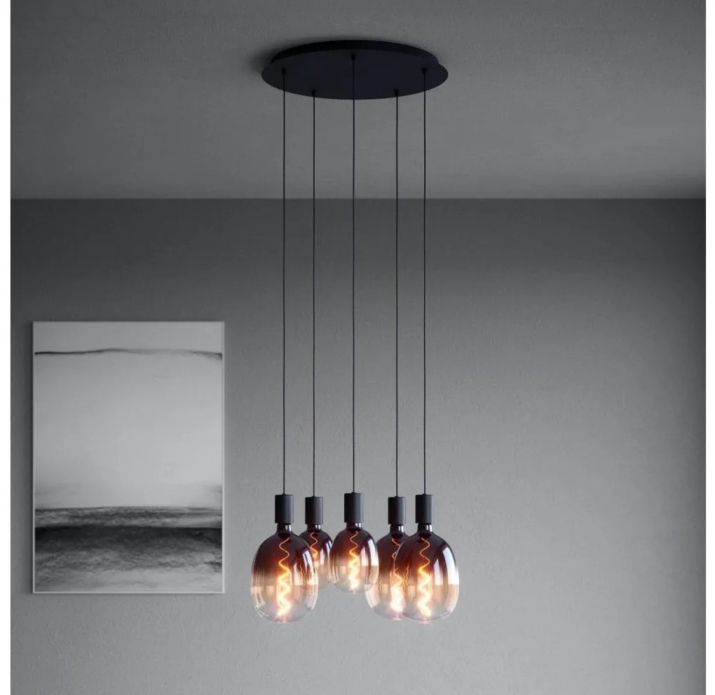 Eglo 390267 - Csillár zsinóron HUEBRO 5xE27/40W/230V fekete