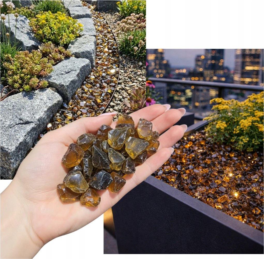 Barna Üveg Kerti Dekorációs Gríz 1-2CM Gabion Kő 1KG