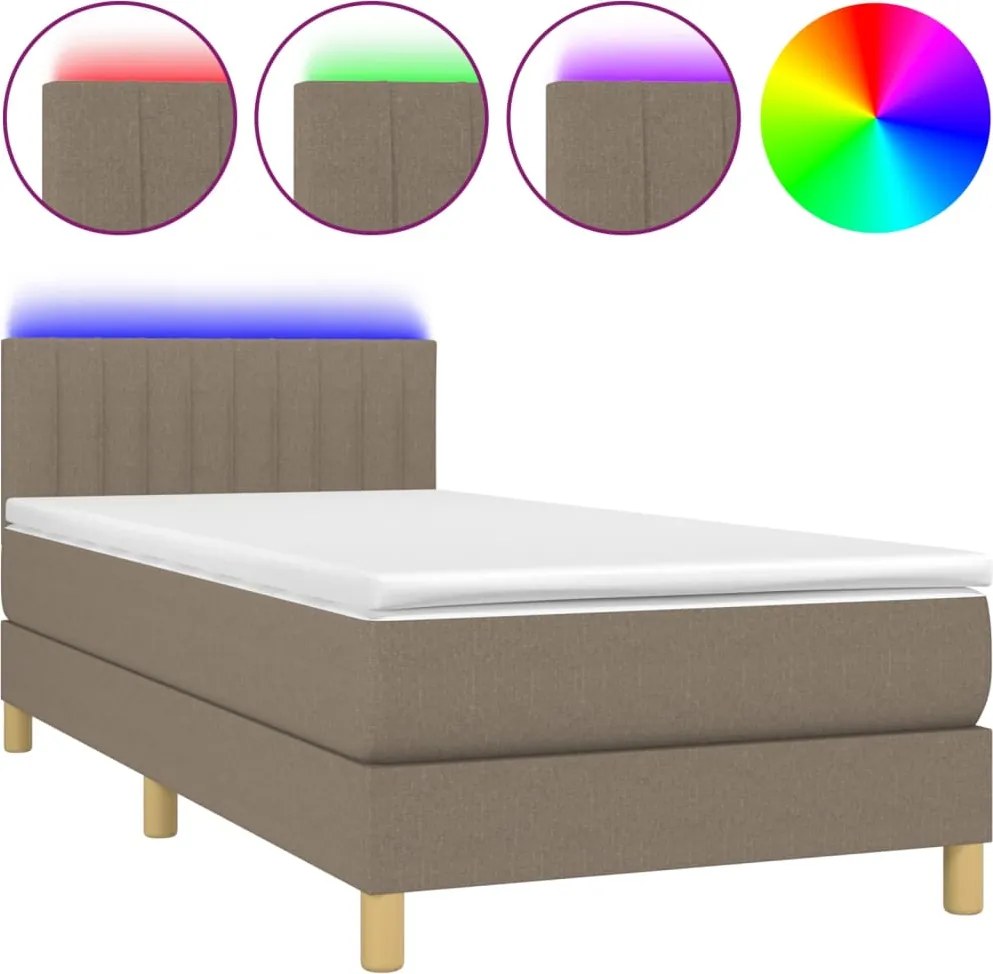 vidaXL tópszínű szövet rugós és LED-es ágy matraccal 80 x 200 cm