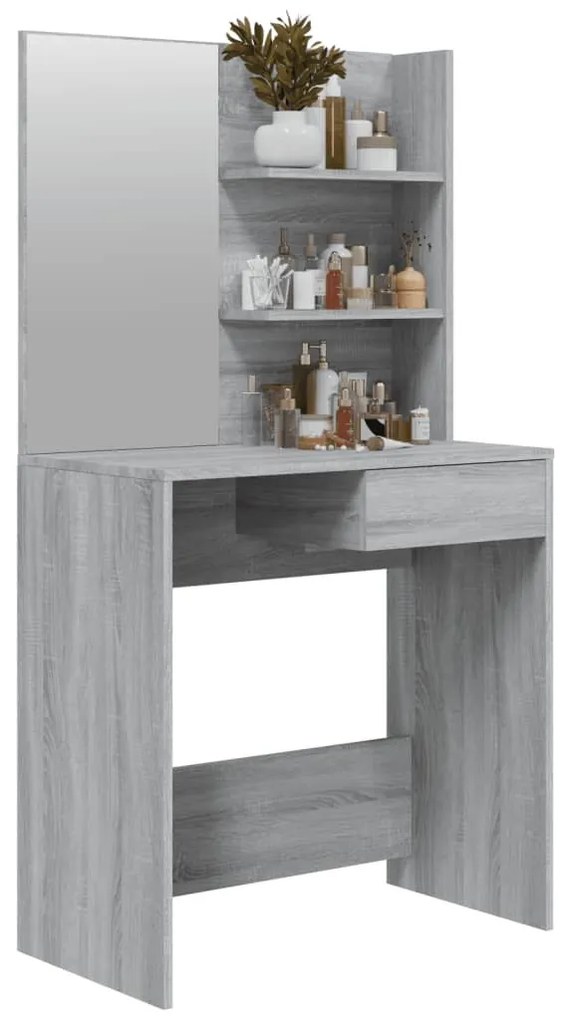 Szürke sonoma fésülködőasztal tükörrel 74,5 x 40 x 141 cm