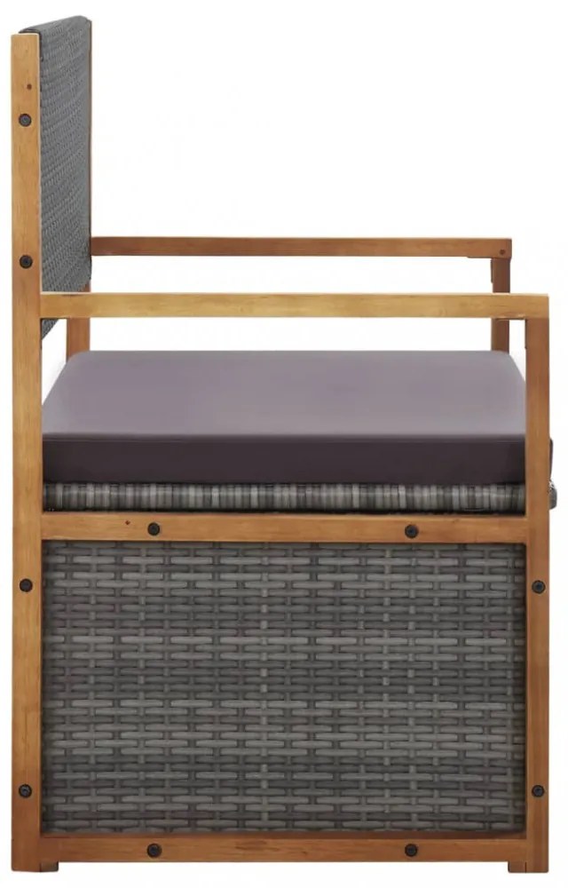 szürke polyrattan és tömör akácfa tárolópad 115 cm