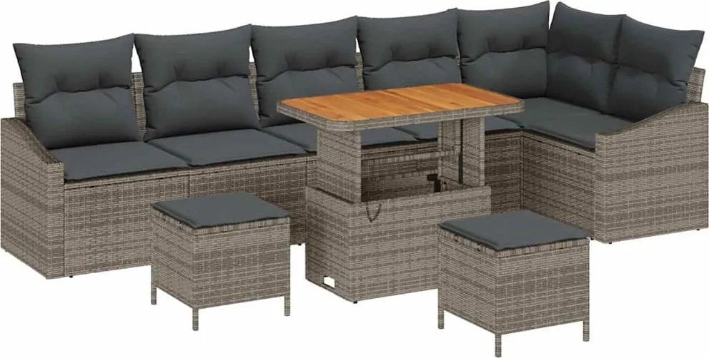 vidaXL Kerti Kanapé Szett párnával 9 pcs Szürke polirattan