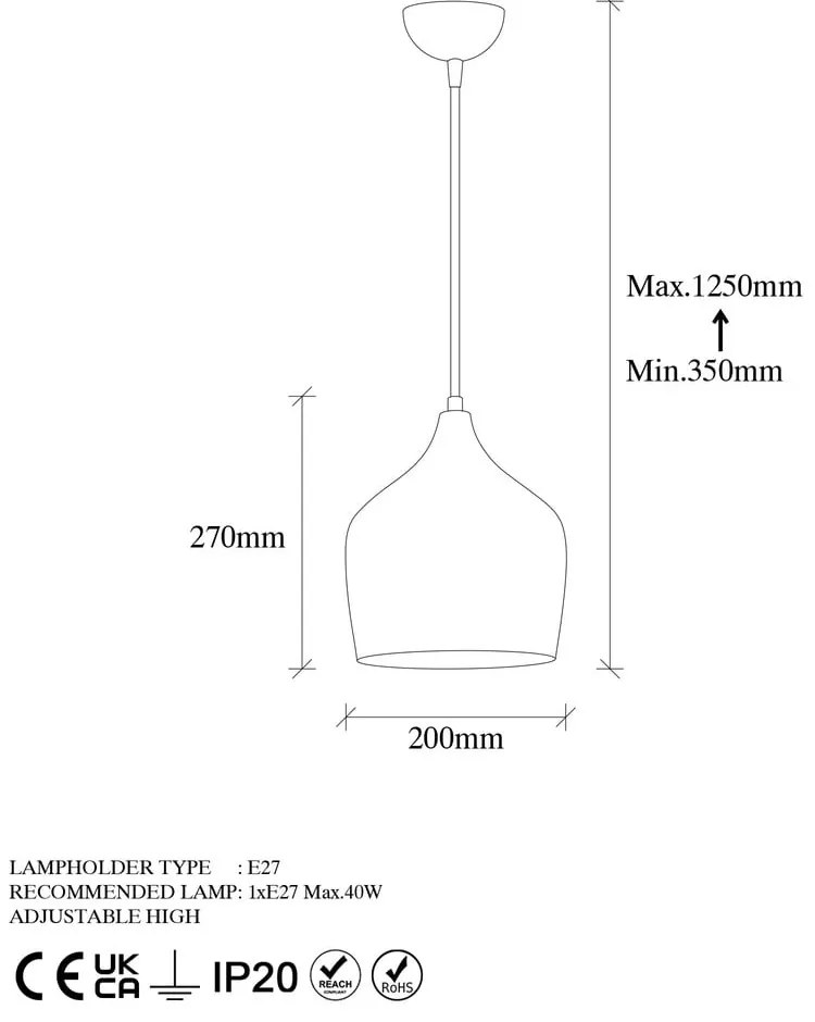 Rézszínű függőlámpa fém búrával ø 20 cm Murek – Opviq lights