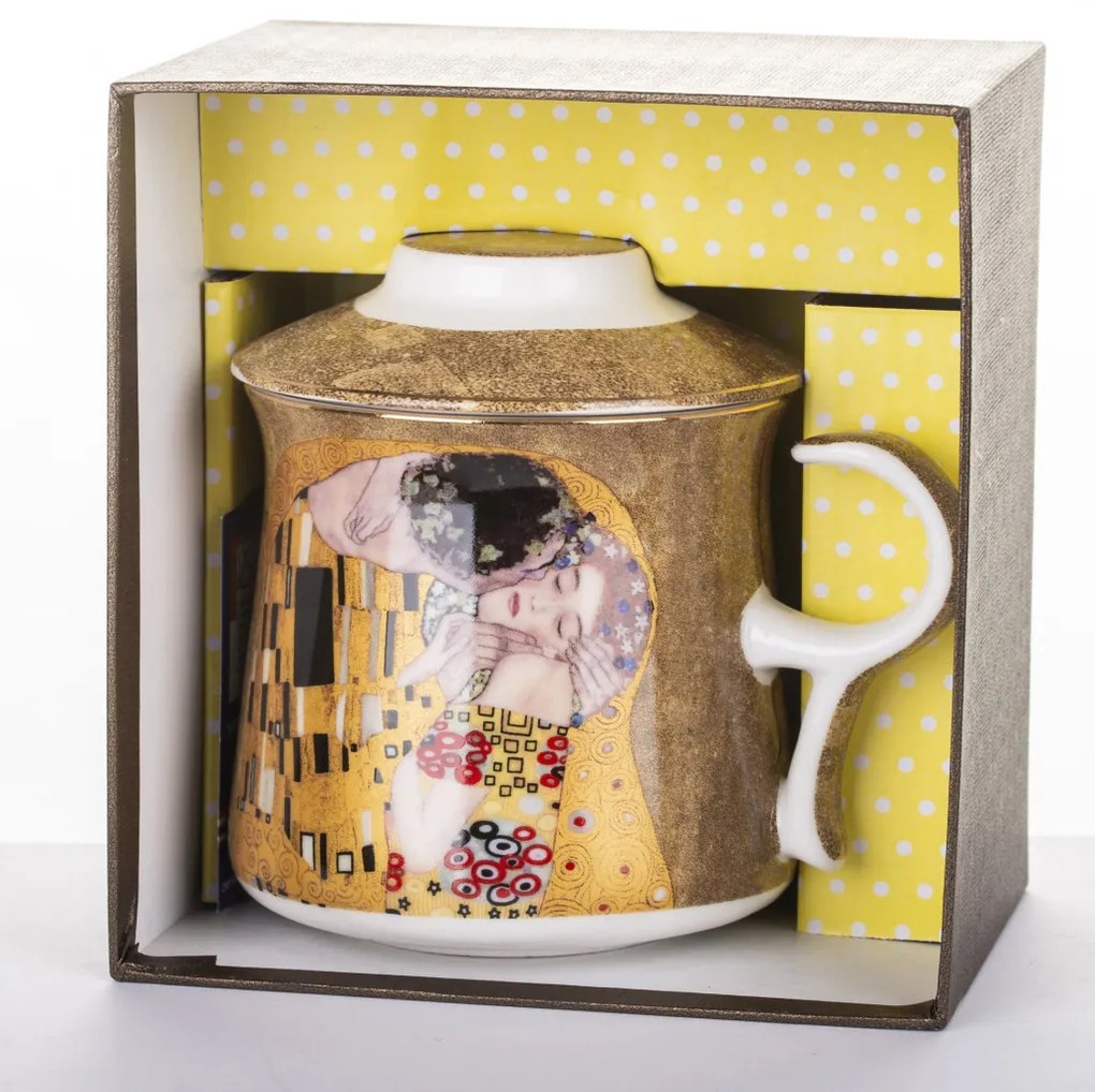 Bögre szűrővel, porcelán, többszínű, 11,5x12x9cm Klimt: A csók