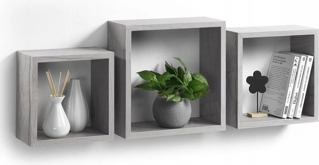 Akasztós Polc Dekoratív Kocka Szürke Dísz 3 Db 30X30X11,8 CM