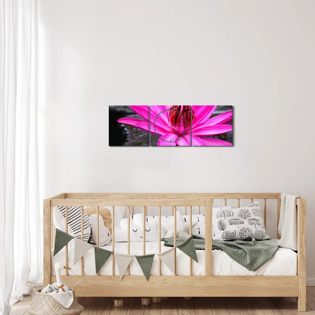 Kép - rózsaszín virág (órával) (90x30 cm)
