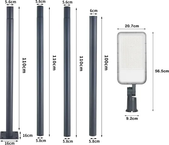 Brilagi-LED kültéri lámpa oszloppal és csuklóval, 4 m URBANLIGHT LED/200W/230V antracit IP65