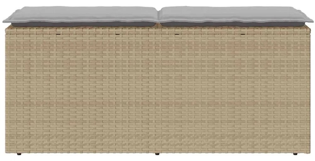 Bézs polyrattan kerti pad párnával 110x40x44 cm