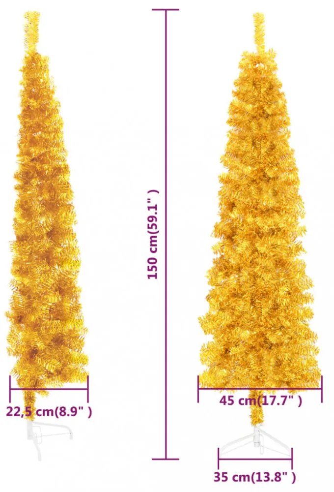 arany vékony fél műkarácsonyfa állvánnyal 150 cm